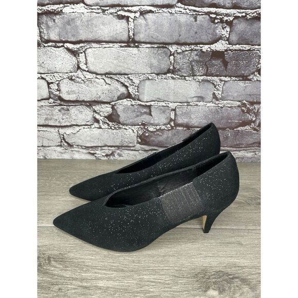 Free People Black Suede Glitter Slip On Pointed Toe Heels Women Sz 39EU/8.5M US - Picture 1 of 16